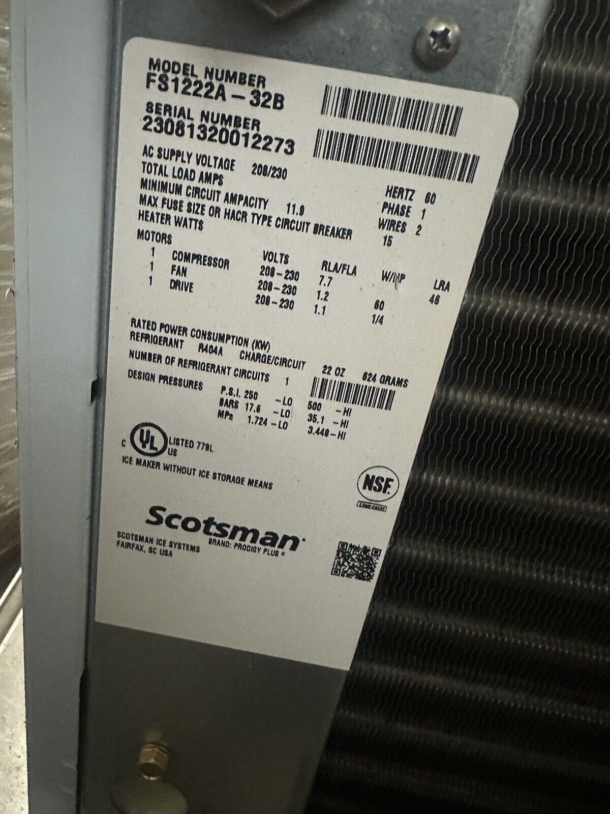Scotsman FS1222A-32B Ice Maker