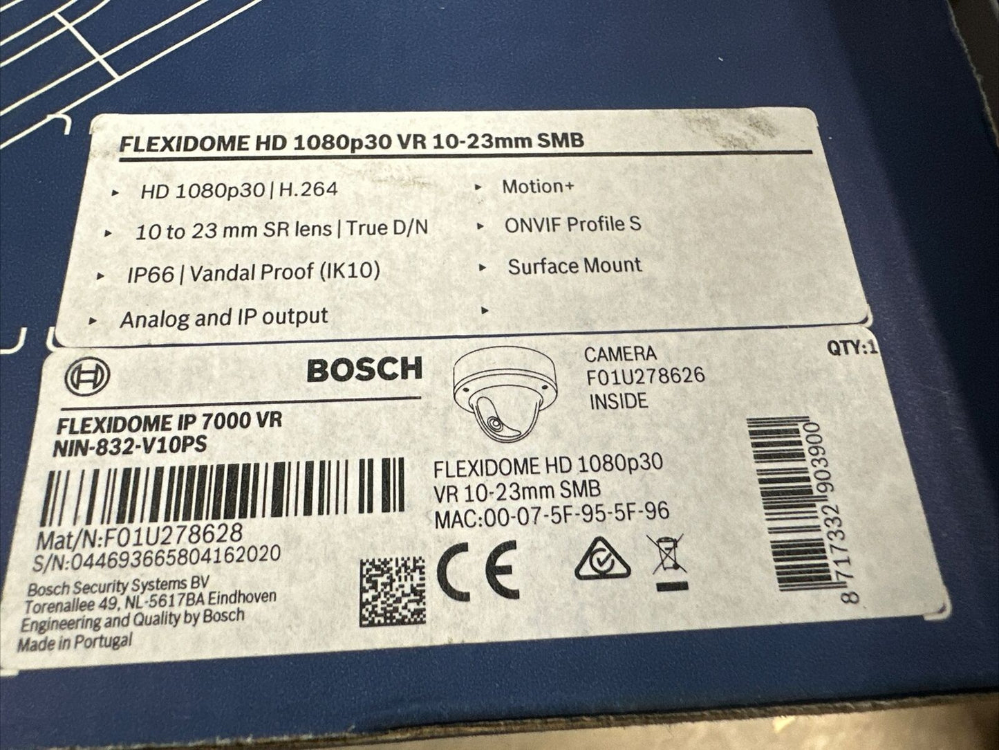 Bosch Flexidome Security Camera  IP 7000 VR NIN-832-V10PS