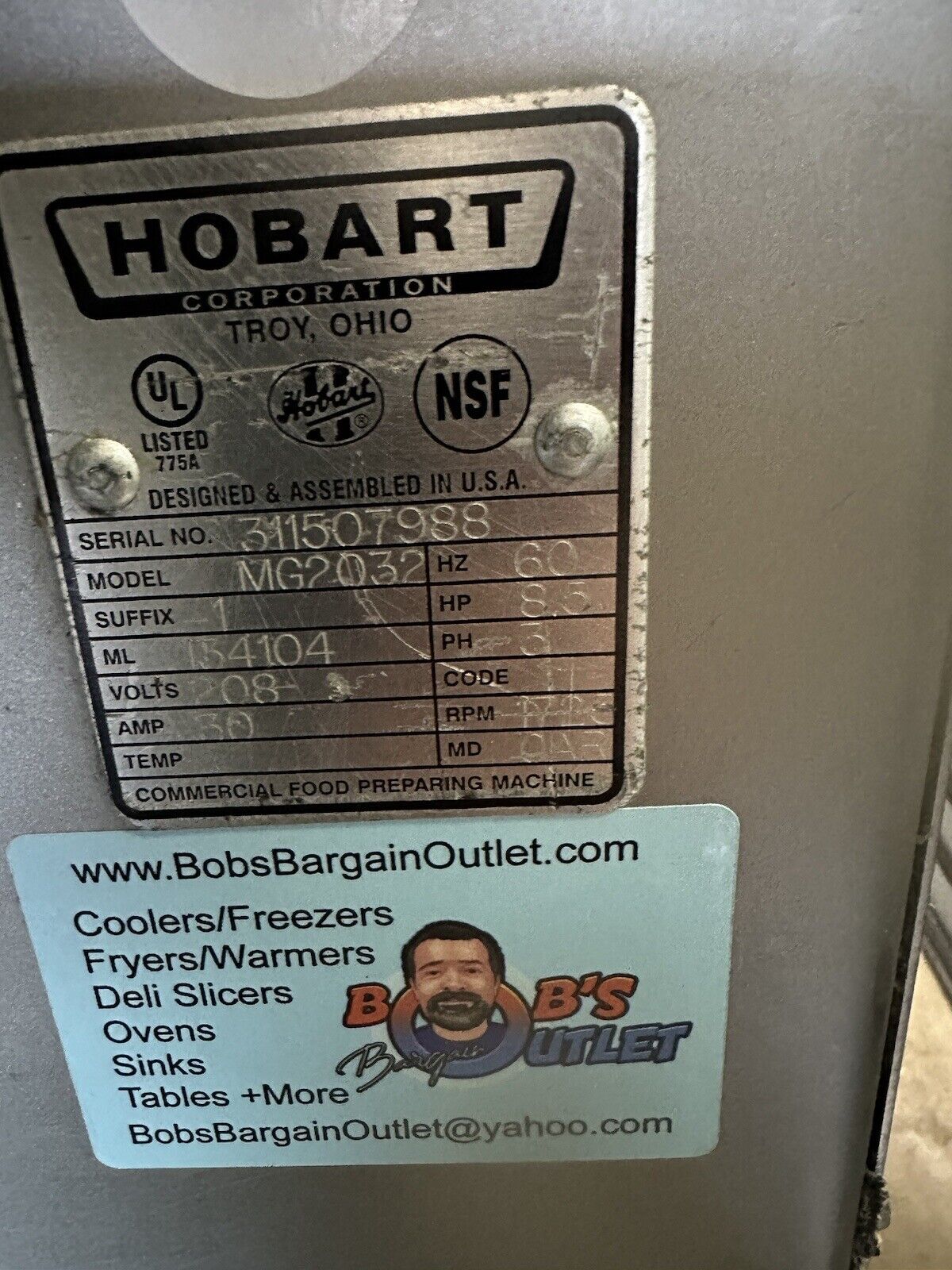Hobart MG2032 Commercial Mixer & Grinder 208v 3ph W/ Foot Switch See Video!