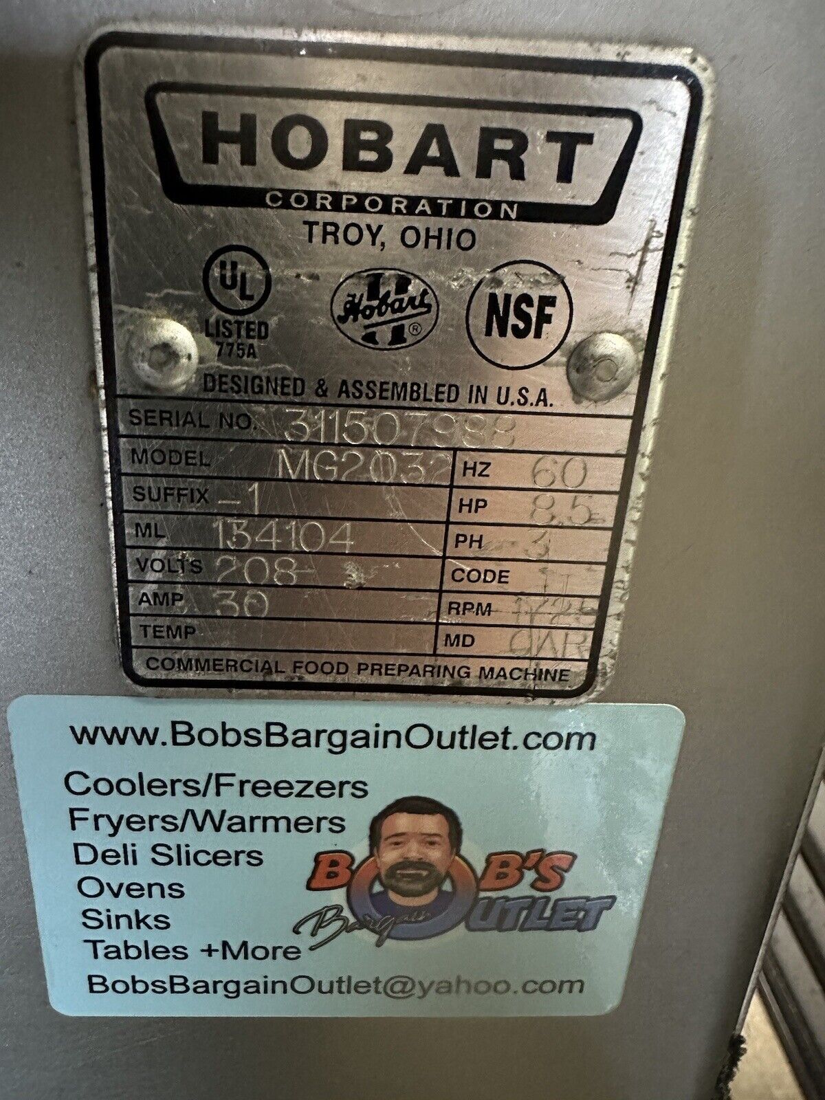Hobart MG2032 Commercial Mixer & Grinder 208v 3ph W/ Foot Switch See Video!