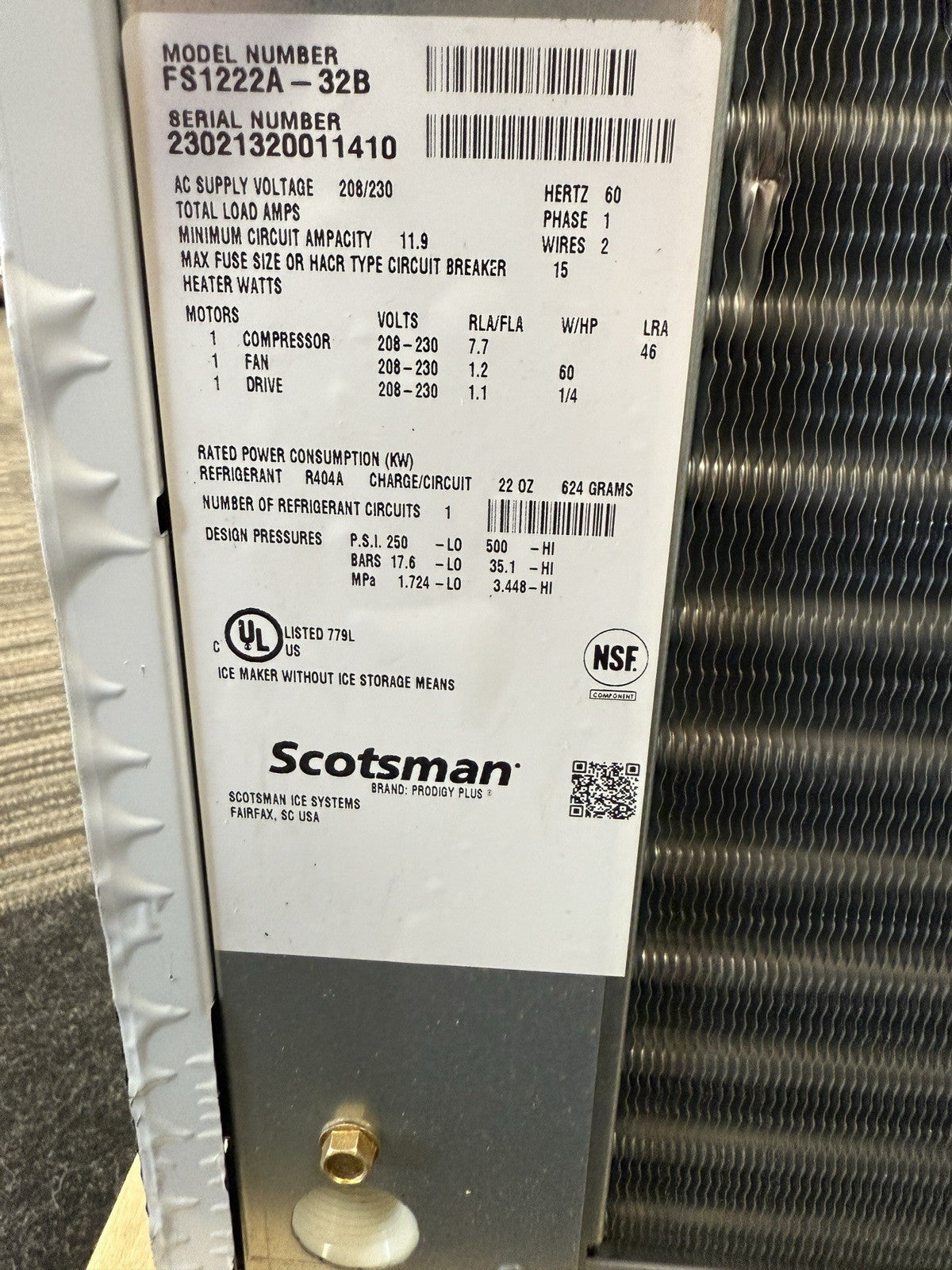 Scotsman FS1222A-32B 22" Flake Ice Machine Head, Air Cooled, 1100 lb/24 hr 208V